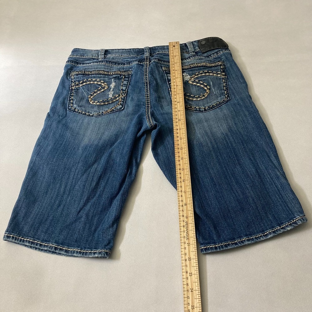 Silver Jeans Co. Aiko Mid Bermuda Distressed Denim Shorts Embellished Y2K W30 - Picture 10 of 11